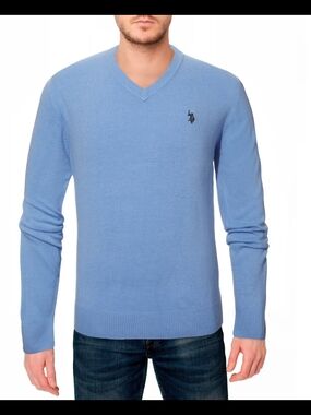 U.S. Polo Assn. Sky Blue V-Neck Men's Sweater